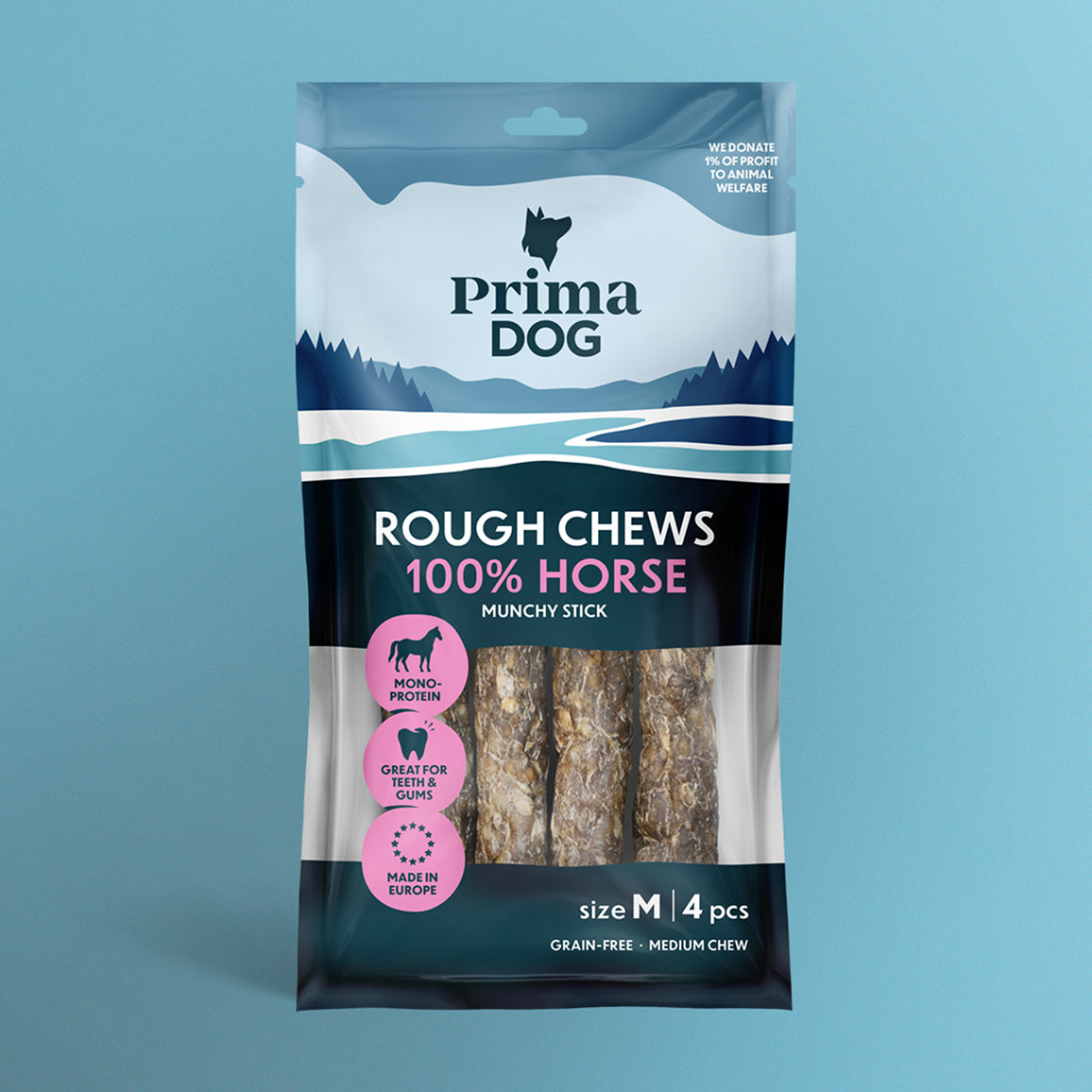 PrimaDog Rough Chews Hevonen rouhepuruluu M-koko pakkauskuva