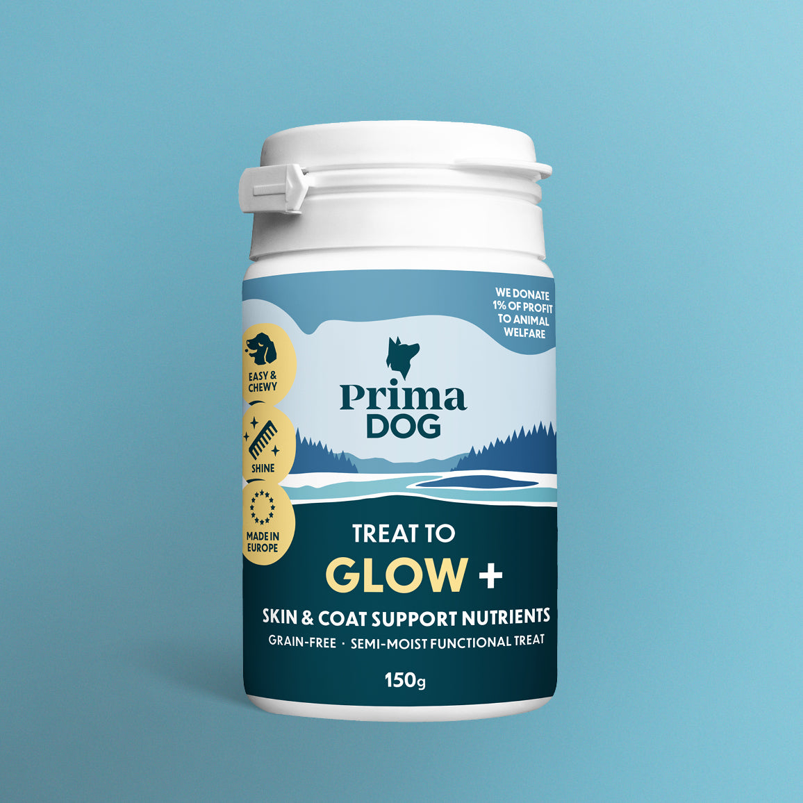 PrimaDog Glow+ funktionaalinen makupala koiran iholle ja turkille pakkauskuva