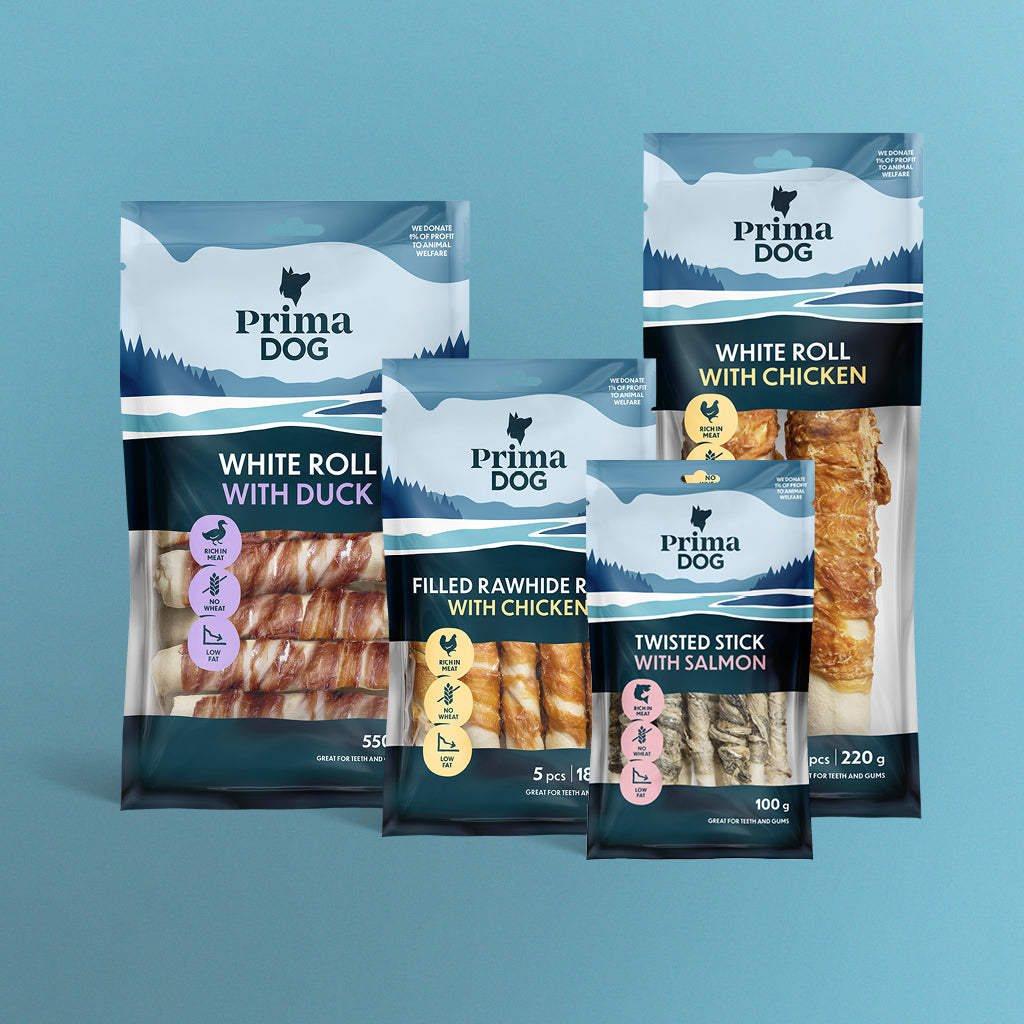 Kuvassa kokoelma PrimaDogin Lihaisia puruluita