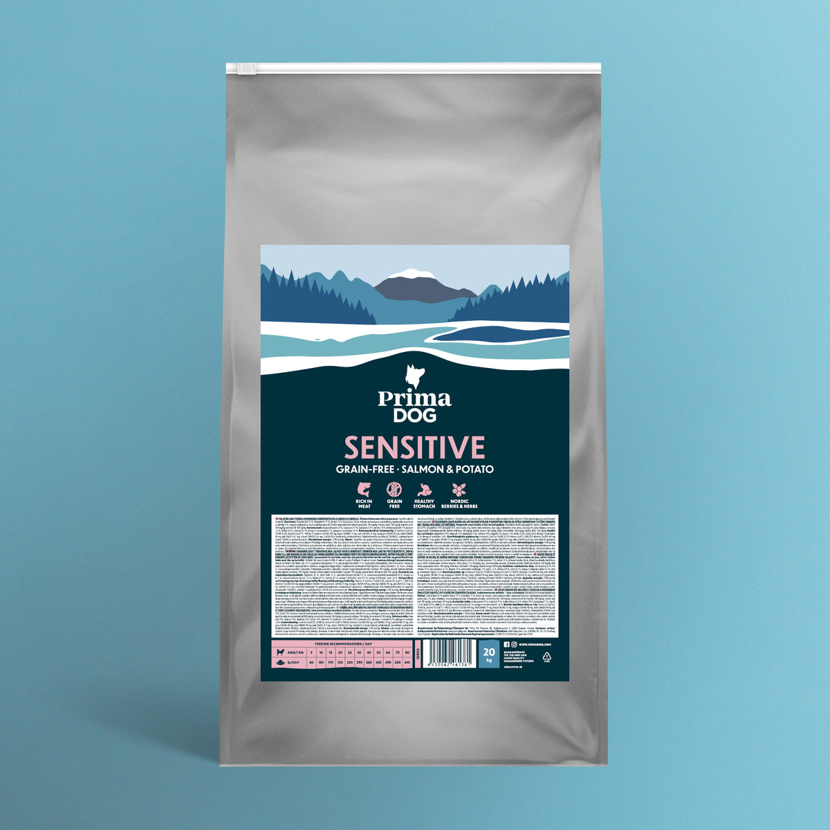 PrimaDog viljaton Lohi & peruna koiran kuivaruoka 20 kg pakkauskuva