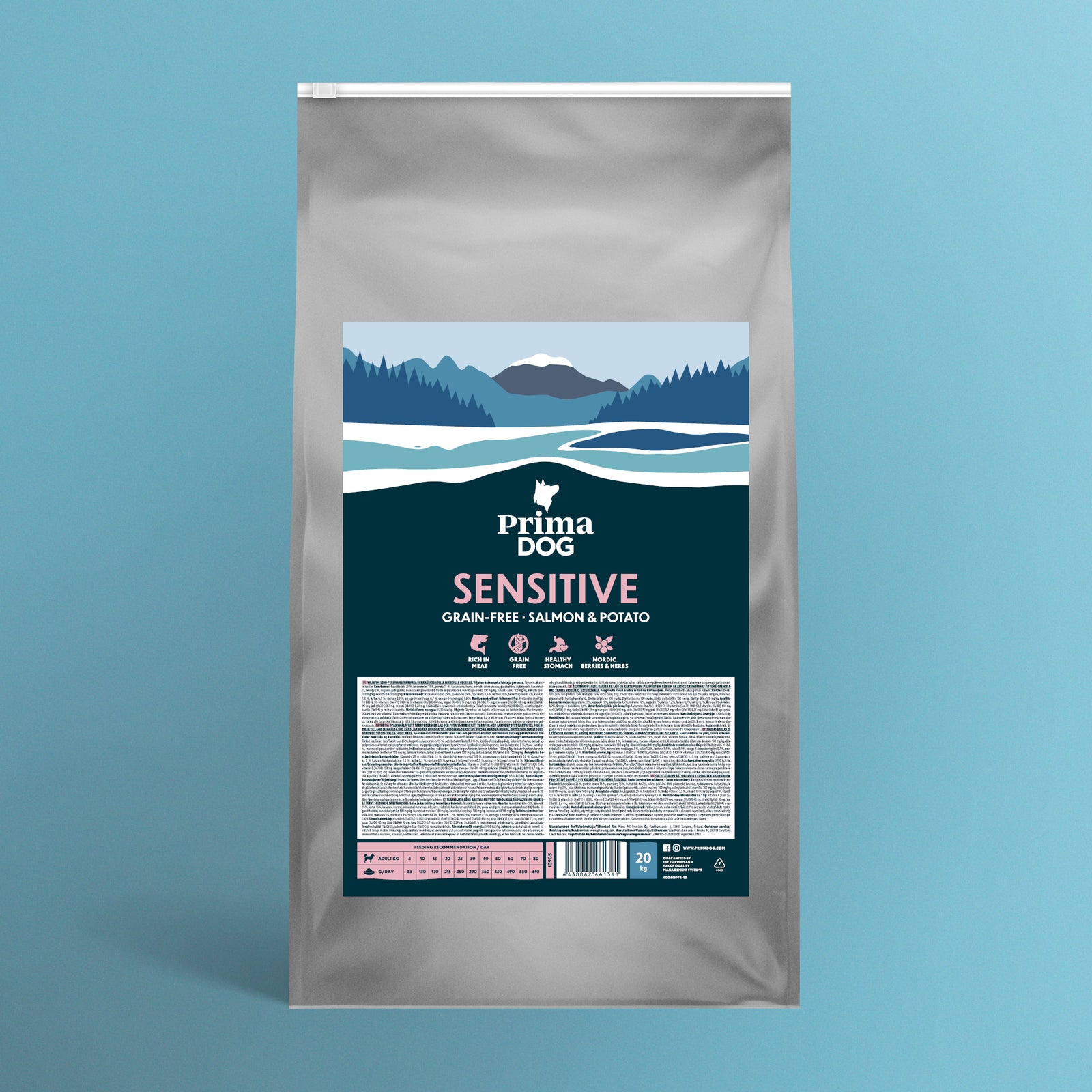 PrimaDog viljaton Lohi & peruna koiran kuivaruoka 20 kg pakkauskuva