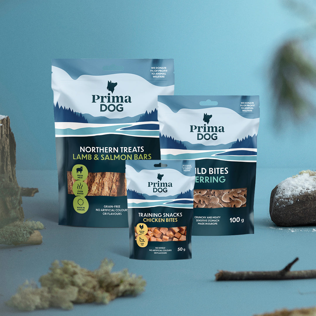 PrimaDog koiran herkut studiomaisemassa