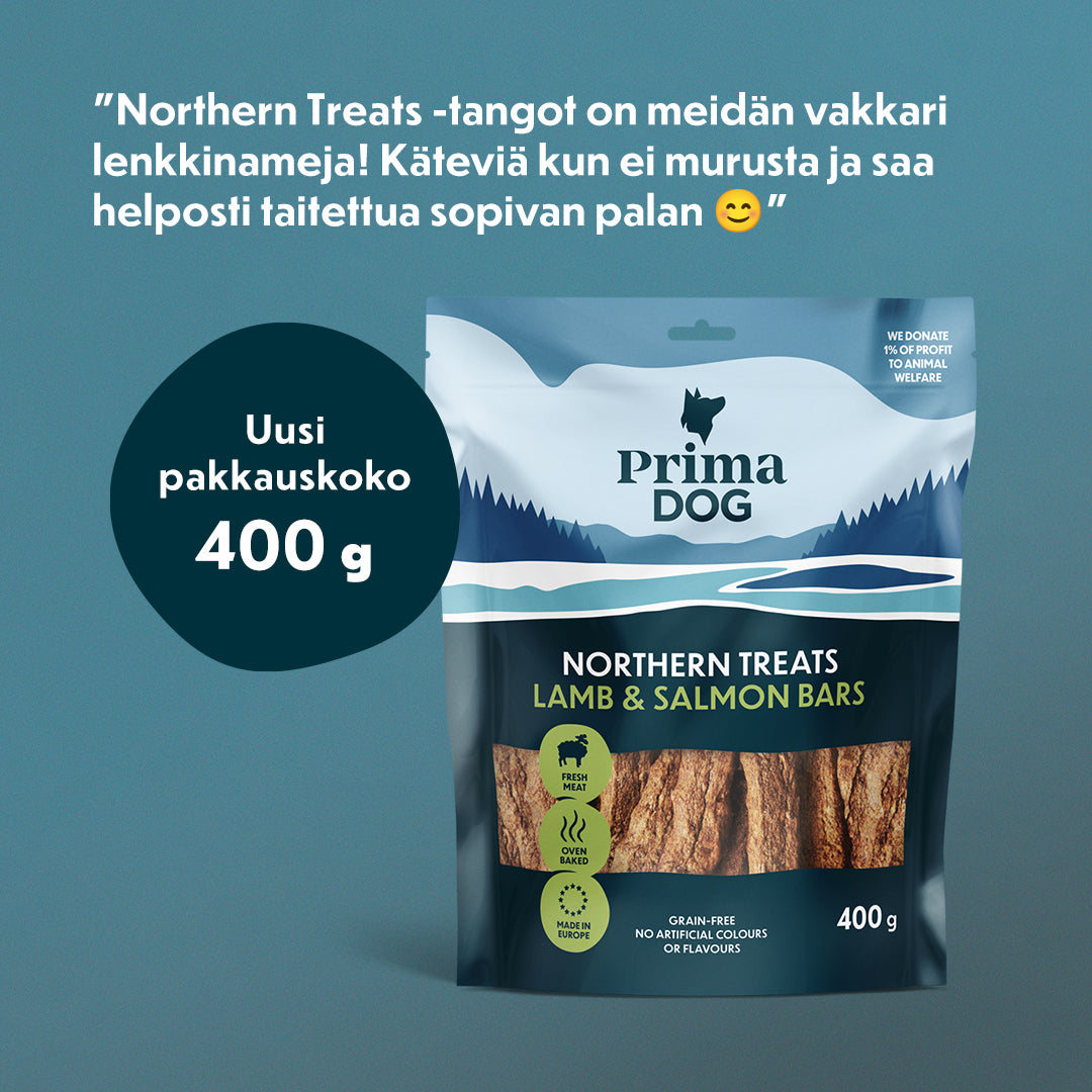 Asiakaspalaute kuvamuodossa: "Northern Treats -tangot on meidän vakkari lenkkinameja! Käteviä kun ei murusta ja saa helposti taitettua sopivan palan."